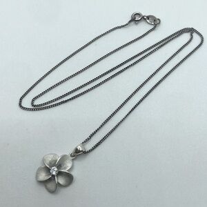 Vtg Sterling & Cz Plumeria Flower Floral Pendant w 925 Italy chain 18” + .8”